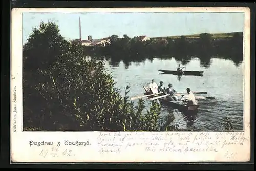 AK Tousen, Ruderboot mit Männern auf See