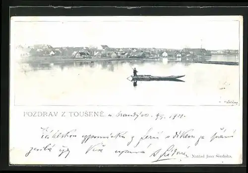 AK Tousen, Ortsansicht mit See und Boot