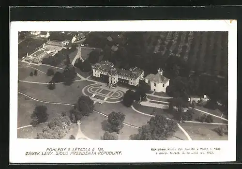 AK Lany, Zamek Lany, Schloss aus der Vogelschau