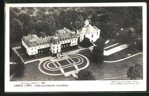 AK Lany, Zamek Lany, Schloss aus der Vogelschau