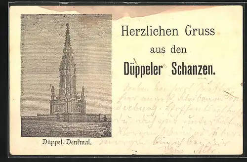 Vorläufer-Lithographie Düppeler Schanzen, 1891, Düppel-Denkmal