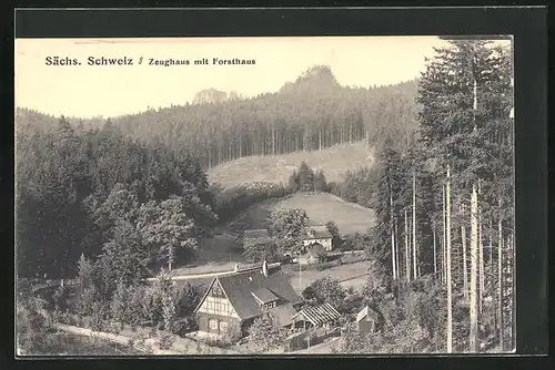 AK Sebnitz / Sächs. Schweiz, Gasthaus Zeughaus mit Forsthaus