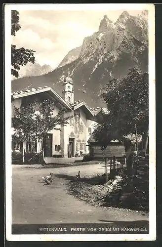 AK Mittenwald, Partie vom Gries mit Karwendel