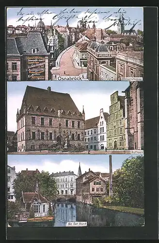 AK Osnabrück, Ortsansicht, Rathaus, Partie an der Hase