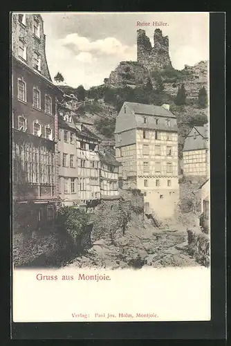 AK Montjoie, Ortspartie mit Ruine Haller