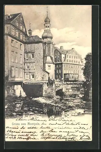 AK Montjoie, Ortspartie mit Brücke