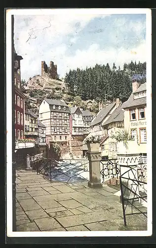 AK Monschau / Eifel, Rurpartie mit Hallerruine