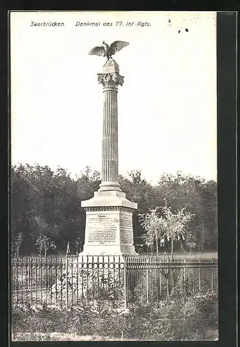 AK Saarbrücken, Denkmal des 77. Infanterie-Regiments