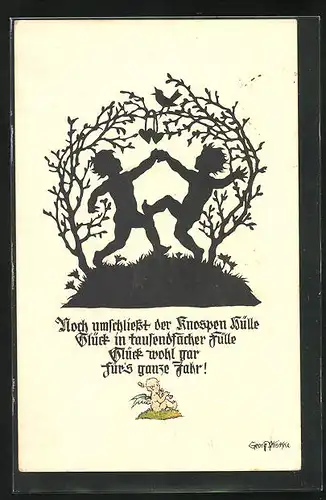 Künstler-AK Georg Plischke: Kinder tanzen unterm Blütenstrauch