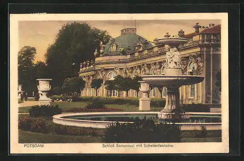 AK Potsdam, Schloss Sanssouci mit Schalenfontaine