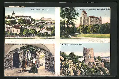 AK Maria-Enzersdorf, Grotte, Gesamtansicht, Schwarzer Turm in Mödling