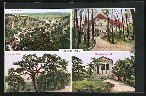 AK Mödling, Husarentempel, Anninger Schutzhaus, Klausen-Panorama