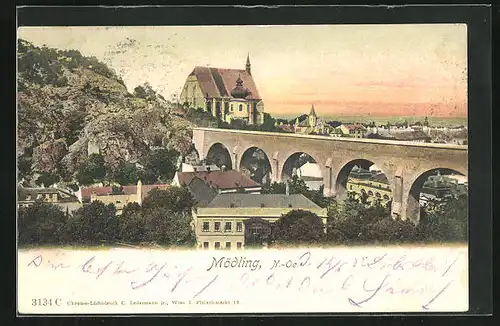 AK Mödling, Teilansicht mit Viadukt