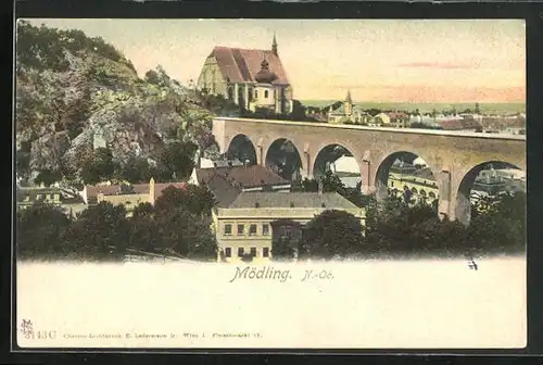 AK Mödling, Teilansicht mit Viadukt