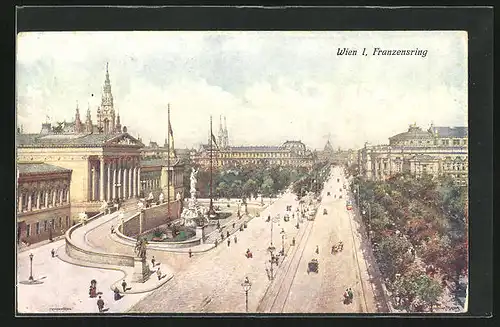 Künstler-AK Wien, Franzensring aus der Vogelschau