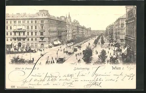 AK Wien, Schottenring mit Strassenbahnen und Hotel de France