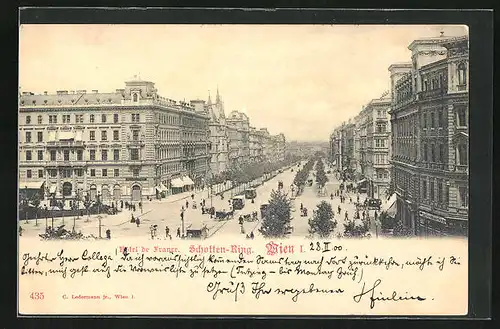 AK Wien, Strassenbahnverkehr und Hotel de France am Schottenring