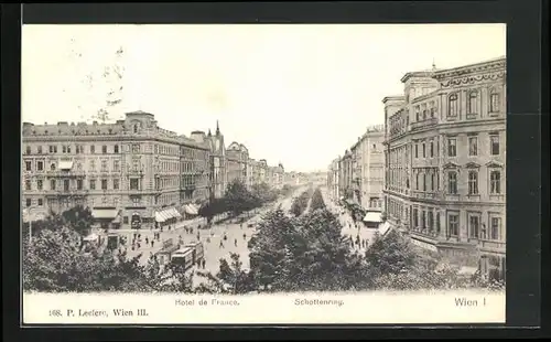 AK Wien, Schottenring mit Hotel de France und Strassenbahn