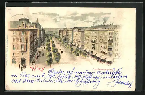 Lithographie Wien, Blick auf den Schottenring