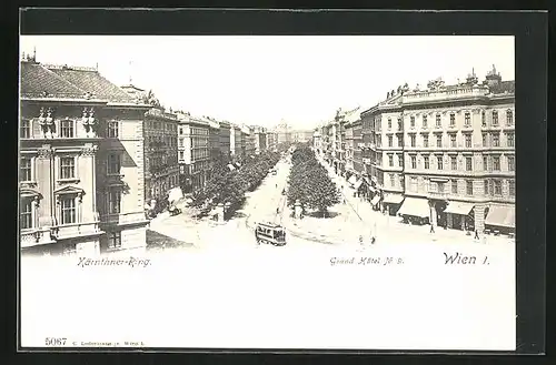 AK Wien, Kärntner Ring mit Strassenbahn und Grand Hotel