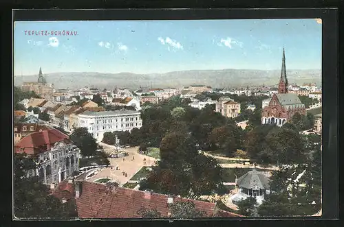 AK Teplitz Schönau / Teplice, Panoramablick aus der Vogelschau