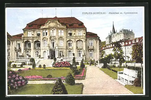 AK Teplitz Schönau / Teplice, Steinbad mit Gymnasium