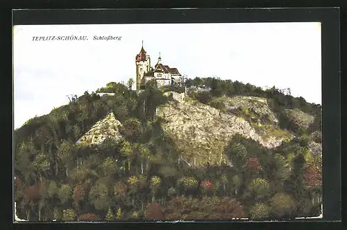 AK Teplitz Schönau / Teplice, Blick zum Schlossberg