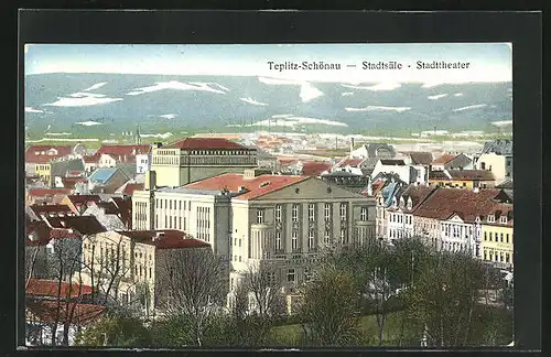 AK Teplitz Schönau / Teplice, Stadtsäle, Stadttheater