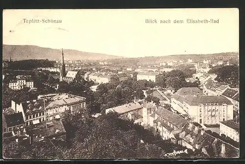 AK Teplitz Schönau / Teplice, Panoramablick auf das Elisabeth-Bad