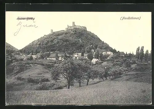 AK Bezdez, Totalansicht mit Burgruine Bösig