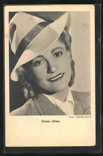 AK Schauspielerin Gisela Uhlen mit feschem Hut