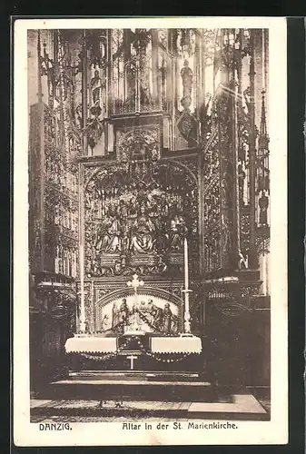 AK Danzig / Gdansk, Altar in der Marienkirche