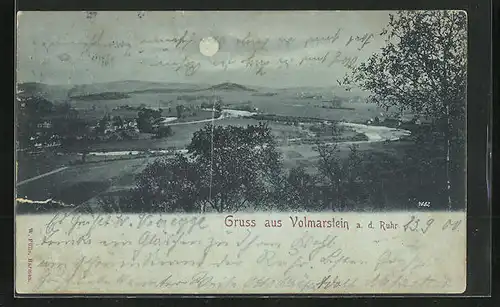 Mondschein-AK Volmarstein a. d. Ruhr, Ortsansicht aus der Vogelschau