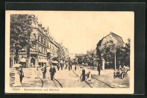 AK Trier, Bahnhofstrasse und Bahnhof