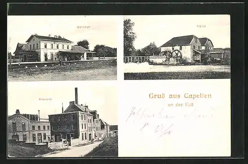 AK Capellen / Erft, Bahnhof, Mühle und Brauerei