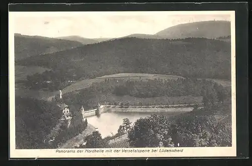 AK Lüdenscheid, Panorama der Nordhelle mit der Versetalsperre, Restaurant zur Versetalsperre