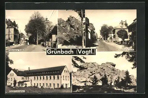 AK Grünbach im Vogtl., Falkensteiner Strasse, der Wendelstein, FDGB Erholungsheim