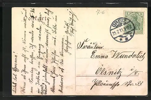 AK Greiz i. V., Generalansicht mit der Kirche auf dem Berg