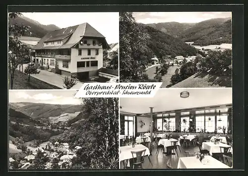 AK Oberprechtal im Schwarzwald, am Gasthaus-Pension Rössle, in der Gaststube, Talpanorama