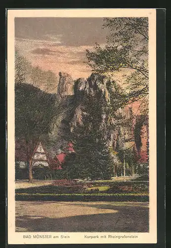 AK Bad Münster am Stein, Kurpark mit Rheingrafenstein