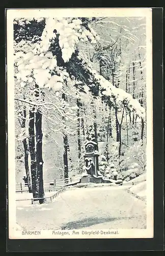 AK Barmen, Anlagen, das Dörpfeld-Denkmal im Schnee