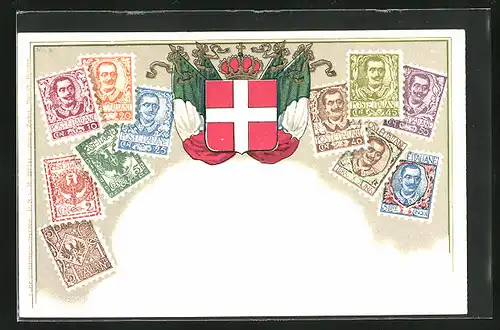 Lithographie Briefmarken, Italien, Verschiedene Werte der Lira