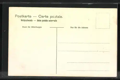 Lithographie Briefmarken von Deutschland verschiedener Werte, goldenes Wappen mit Hirsch und Löwe