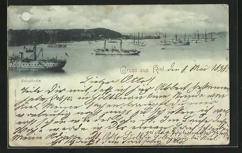 Mondschein-AK Kiel, Schiffe im Kriegshafen