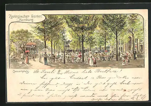 Lithographie Hamburg, auf dem Konzertplatz im Zoologischen Garten