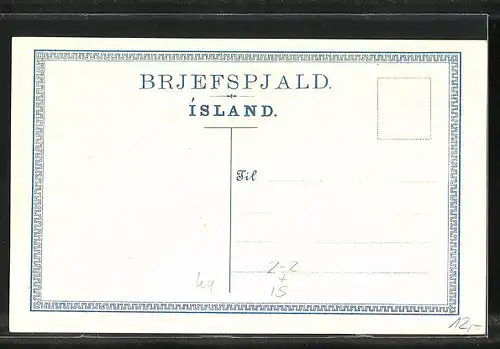 Präge-AK Island, Briefmarken verschiedener Werte, Landkarte der Insel, Wappen