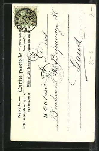 Lithographie Brief, Landesflagge, Peru, der Postbote auf dem Fluss unterwegs