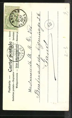 Lithographie Brief, Landesflagge, Indochina, Postbote auf einem Pferd
