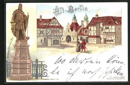 Lithographie Alt-Berlin, Ausstellung, Kleine Poststrasse, Denkmal Albrecht d. Bär