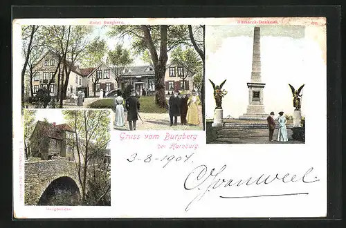 AK Harzburg, Hotel Burgberg & Bismarck-Denkmal